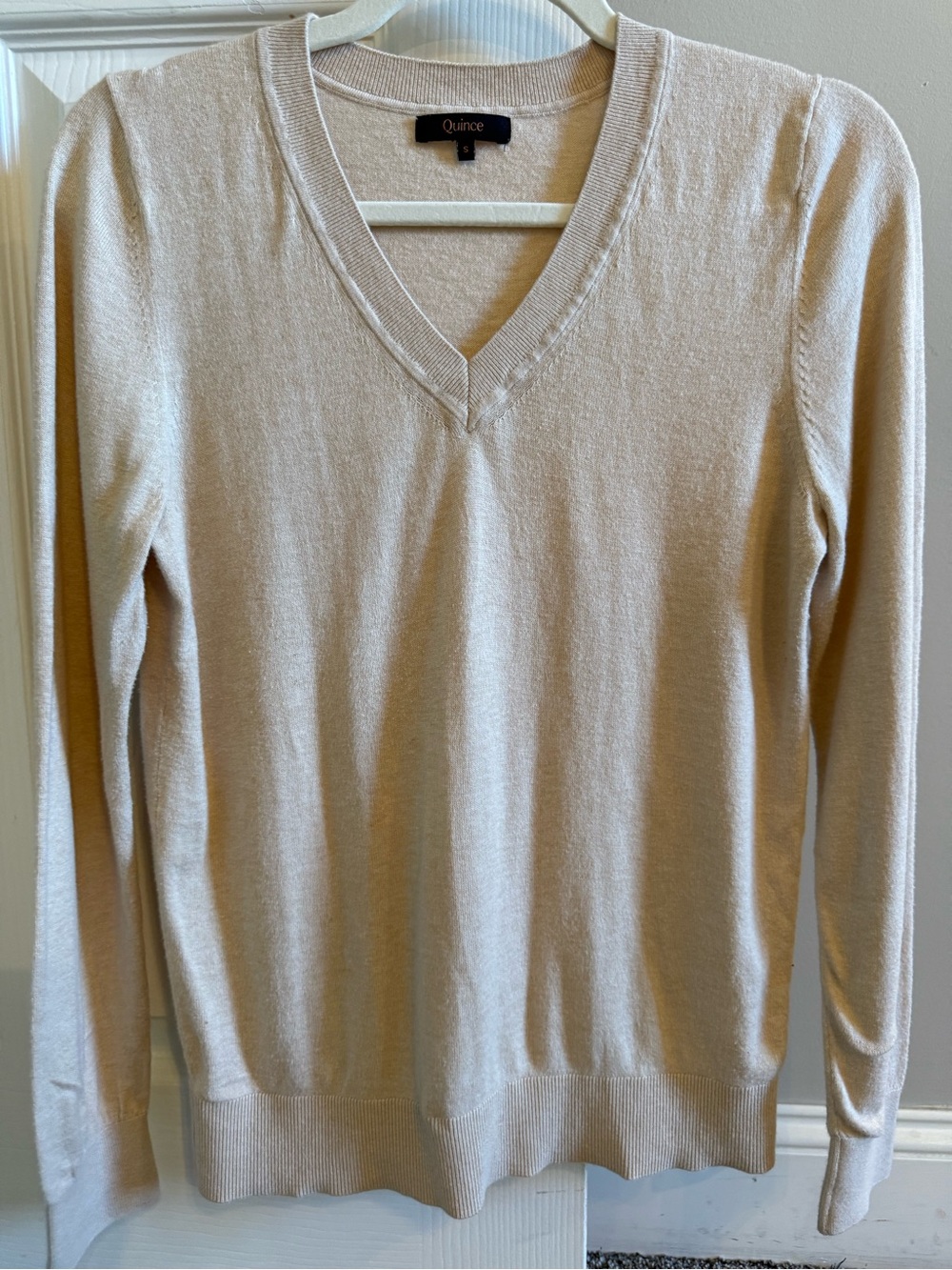 Quince V-Neck Lightweight Sweater - Beige